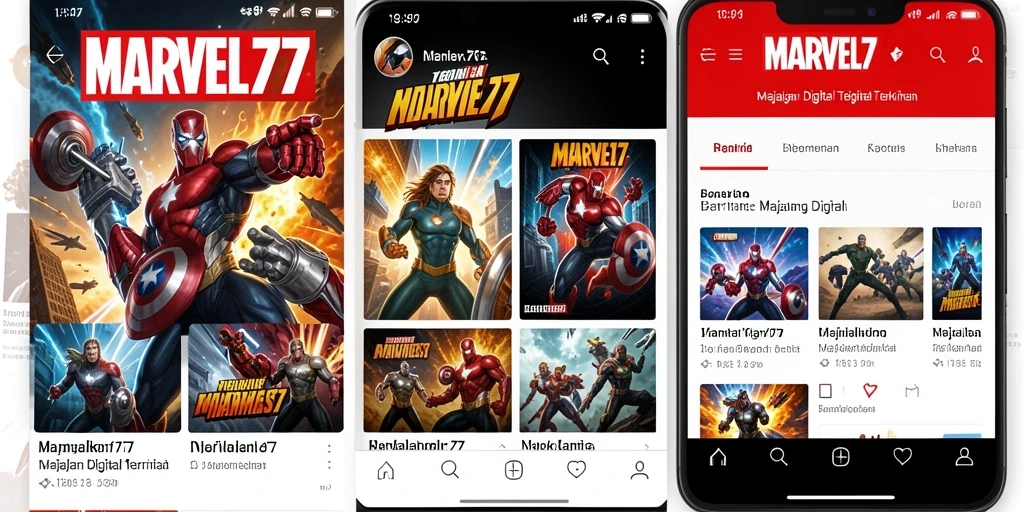 Tampilan utama aplikasi MARVEL77 dengan beragam kategori berita.