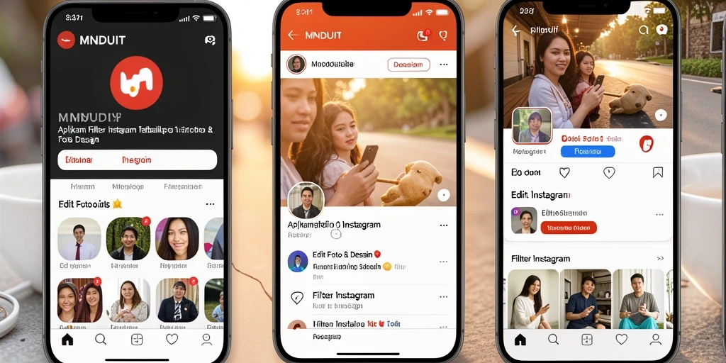 Antarmuka MNDUIT yang menarik untuk editing filter Instagram.