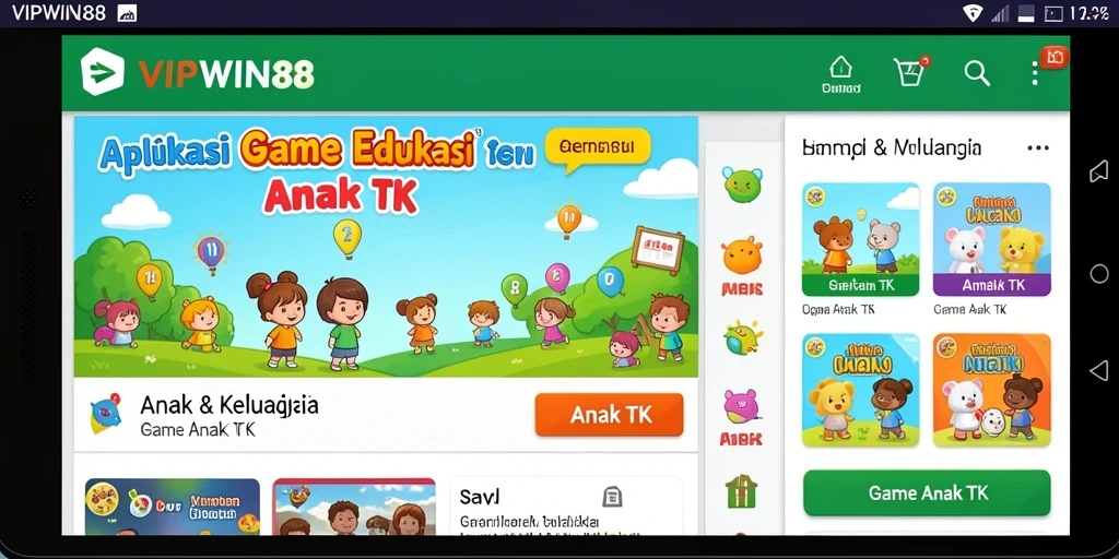 Tampilan antarmuka aplikasi VIPWIN88 yang ramah anak.